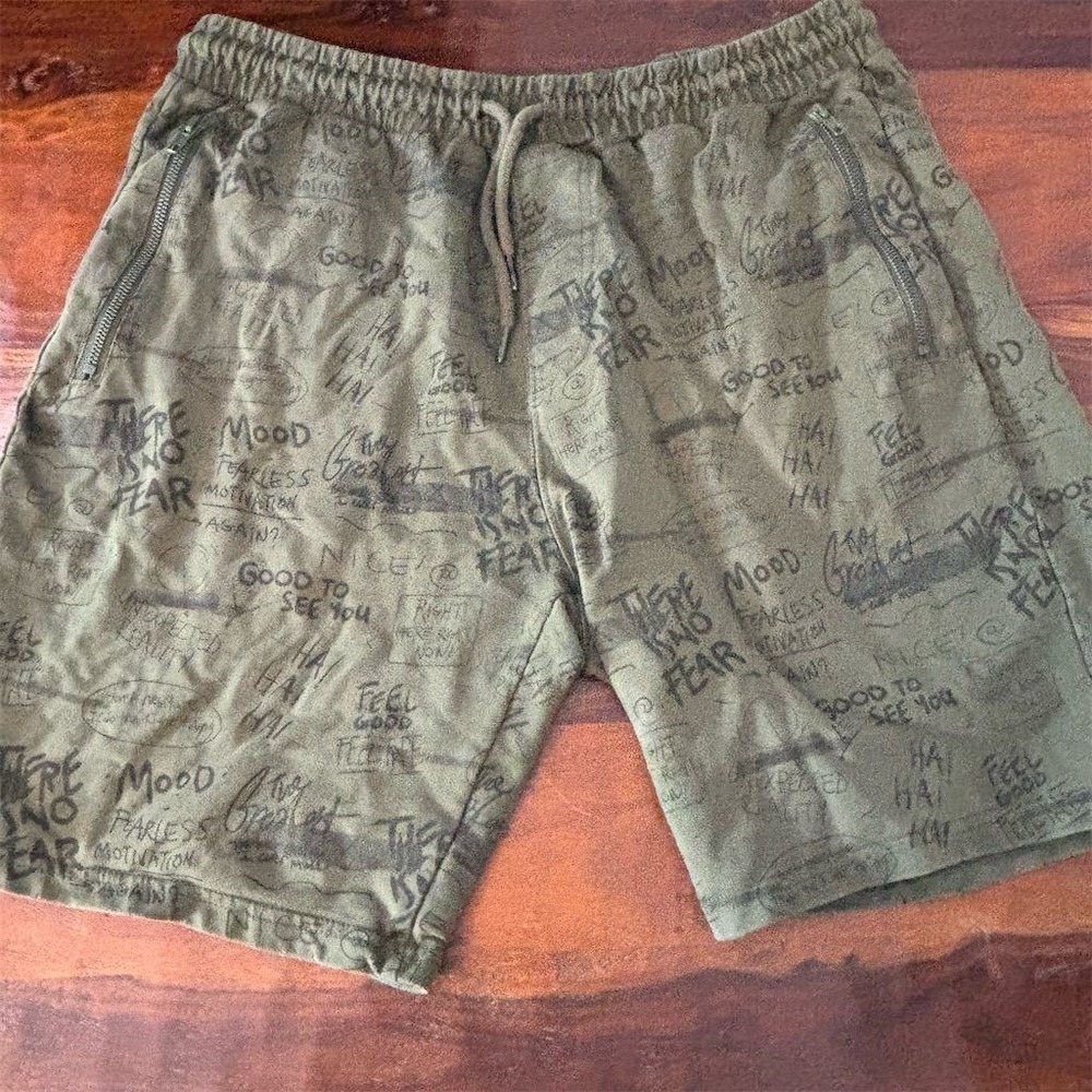 LC Waikiki Men's 2XL Green Geometric Print Sweat Shorts Casual‎ Summer